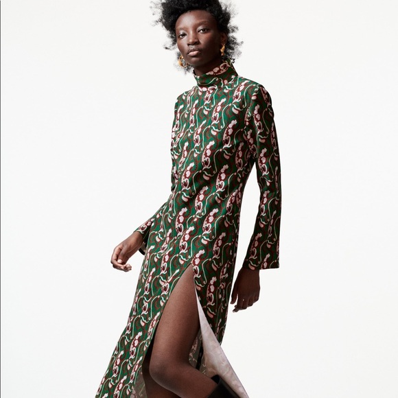 zara green snake print dress L) ZARA | Ecru / Green | ANIMAL PRINT